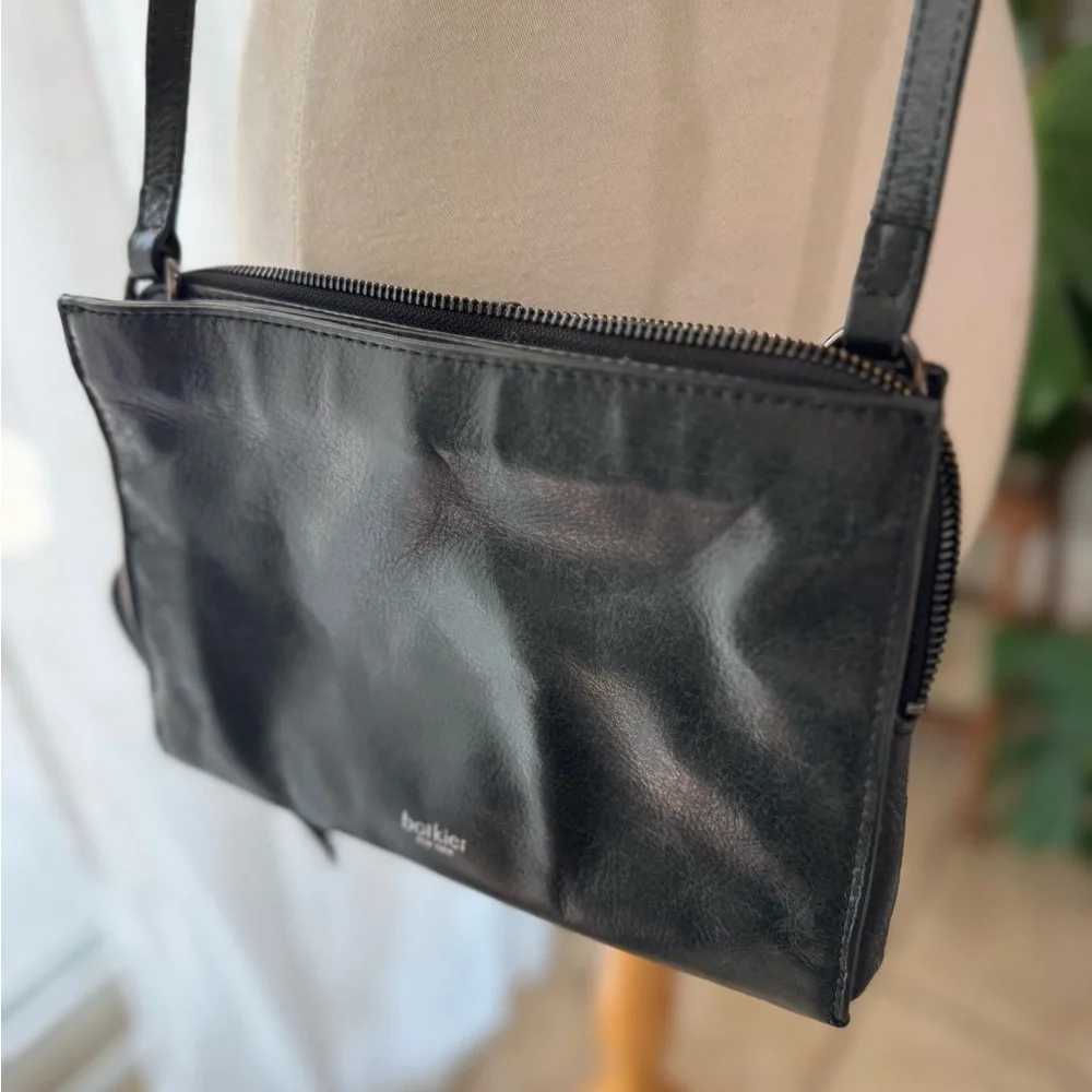 Botkier Black Leather Crossbody Bag with Studded‎ Detail & Adjustable Strap